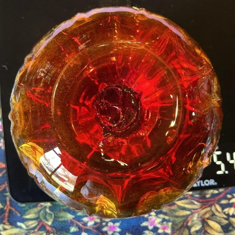 Vintage Hand blown‎ Amberina Glass Ruffled 6